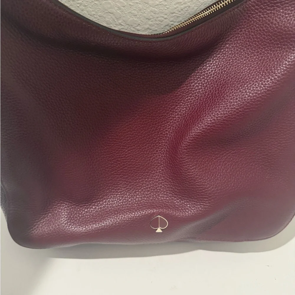 Kate Spade Polly Medium Leather Shoulder Hobo Bag Cherrywood Burgundy Wine